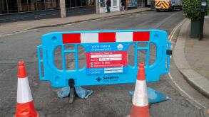 Henley on Thames, Oxfordshire, UK. 28th February, 2024. Bell Street in Henley, Oxfordshire is currently closed to traffic whilst Thames Water do work on water pipes. Thames Water has reportedly been lobbying the government and water regulator OFWAT to let