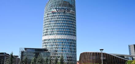 Milan, Italy - July 8, 2025: a general view of the new Unipol Tower headquarters. The tower comprises 23 floors above ground and 3 underground floors,