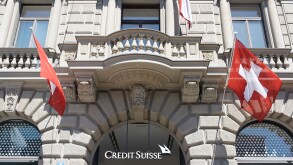 Paradeplatz, UBS, Credit Suisse, Swiss flags,1. August, national holyday, Switzerland, Zurich, 