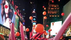 Manhattan, New York, United States of America - The Times Square New Year's Eve celebration famous for Ball Drop. Balloons falling from the sky.