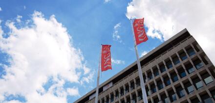 ING Group Dutch multinational banking and financial services corporation logo on headquarters building on May 20, 2025 in Brussels, Belgium.