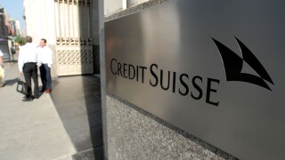 A sign for the New York headquarters of Credit Suisse First Boston on their Madison Ave headquarters