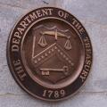 Seal on the wall of The Department of the Treasury for the United States of America