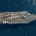The world's largest aircraft carrier, USS Gerald R. Ford (CVN 78), sails in the Ionian Sea, July 29, 2025. Gerald R. Ford is participating in NATO's Neptune Strike enhanced vigilance activity that facilitates combined maritime integration and demonstrates