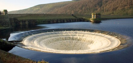 An overflow on Ladybower reservoir Derbyshire UK