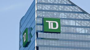 Toronto, ON, Canada ? August 3, 2024: View at the Toronto Dominion Bank sign on the building in Toronto.