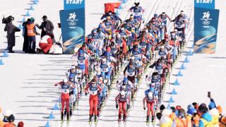 Val di Fiemme, Italy 20260208. The start of the men's cross-country 20 km Skiathlon at Lago di Tesero during the Winter Olympics in Milano Cortina 2026.
Photo: Terje Pedersen / NTB  
This text is auto translated Credit: NTB/Alamy Live News