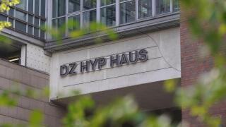 PRODUCTION - 04 May 2023, Hamburg: View of the "DZ Hyp Haus" sign at DZ Hyp's corporate headquarters in the city center. On May 9, 2023, the Federal Court of Justice in Karlsruhe will hear a case on negative interest rates for promissory note loans. The p