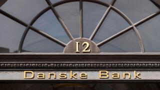 Lettering Danske Bank, largest Danish bank with headquarters in Copenhagen, Denmark
