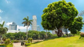 Sunny bright view from Chinese garden in Rizal Luneta park, Manila, Philippines