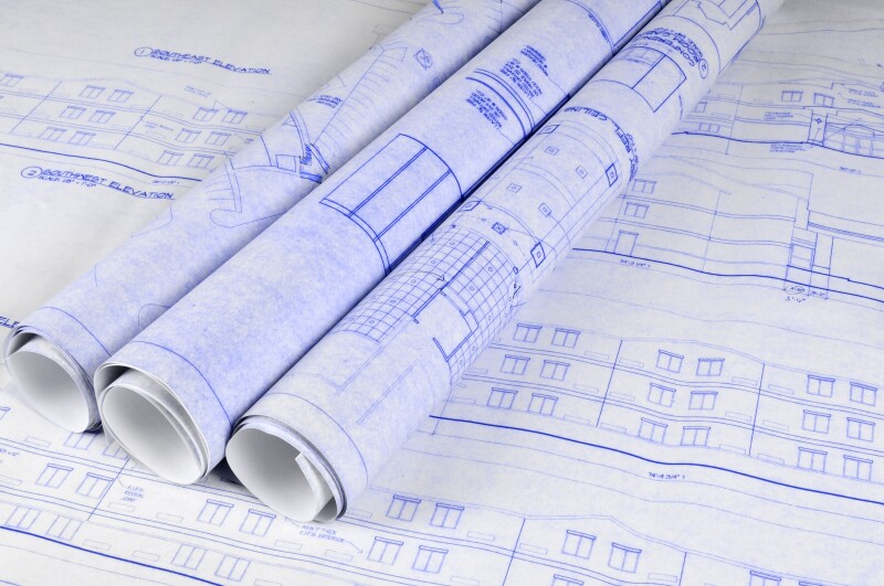 Architectural blueprints on a table. Image shot 2008. Exact date unknown.