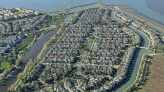Aerial view of suburb, San Carlos, California, United States