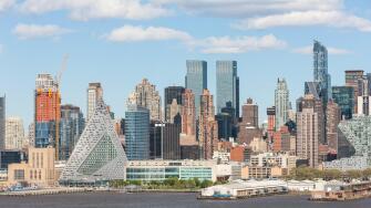 Part of the mid-town skyline, including new development on West 57th street, in New York City.