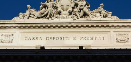 ROME, ITALY - DECEMBER 30 2014: Close up of the roof of the Italian Cassa Depositi e prestiti in Rome, with statues