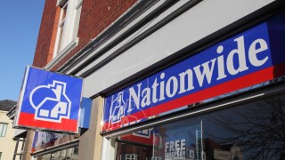 Nationwide Building Society signs, Whitley Bay, north east England, UK