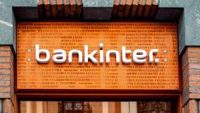 Bankinter bank sign logo of branch office in the city.Exterior view of Bankinter bank branch
