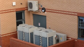 Air sourced heat pumps used to heat offices in Barnstaple north devon england