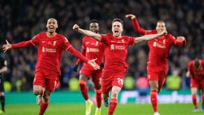 London, UK. 27th Feb, 2022. 27 February 2022 - Chelsea v Liverpool - Carabao Cup - Final - Wembley Stadium Andy Robertson and Liverpool players celebrate winning the penalty shootout in the Carabao Cup Final at Wembley Stadium. Picture Credit : Credit: Ma