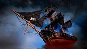 Model Pirate Ship with fog and water
