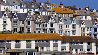 rows of terraced houses in st.ives, cornwall, uk