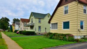 Two story houses in residential neighbourhood village of Painted Post outskirts of Corning NY, USA
