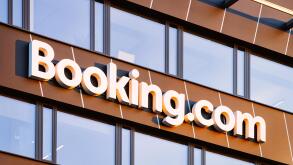 Bookingcom sign on Glass Business building architecture