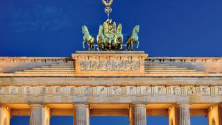Germany, Berlin: Top of the Gate of Brandenburg by night