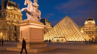 the Palais du Louvre at dusk, Paris, France
