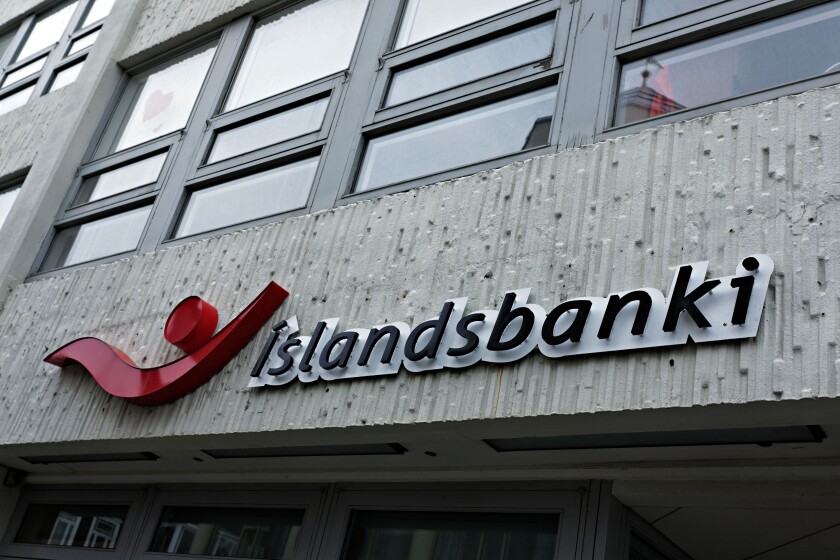 Islandsbanki sign and building, Akureyri, Iceland