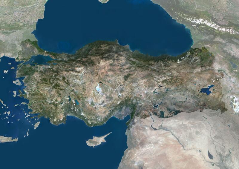 Color satellite image of Turkey, with mask.