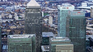 aerial view of Canary Wharf, East London E14