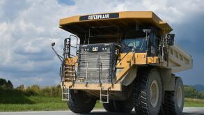 Caterpillar truck driving limestone, Saxony-Anhalt, Germany, Europe