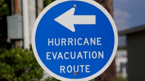 Hurricane Evacuation Route sign in blue