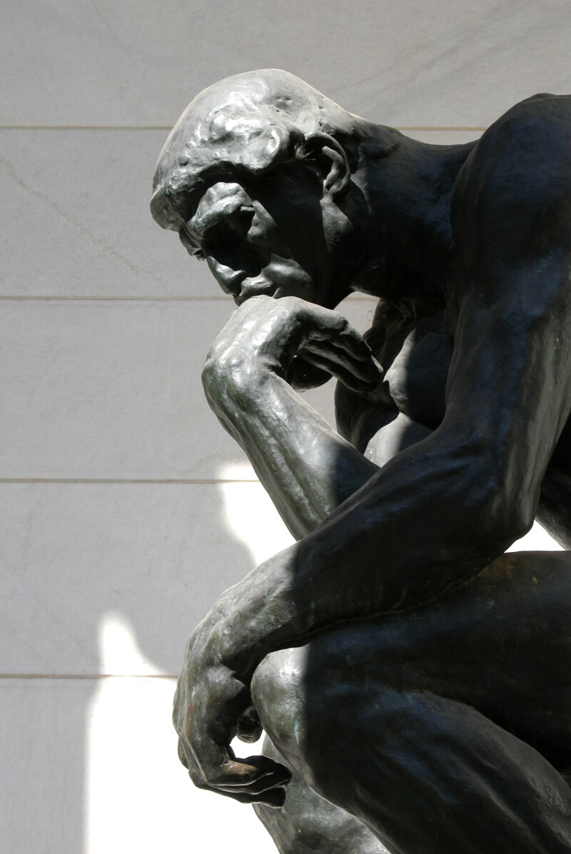 Le Penseur (The Thinker), a famous statue by French sculptor Auguste Rodin in the Pushkin Museum of Fine Arts in Moscow, Russia.