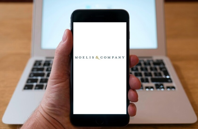 Logo of Moelis and Company a global independent investment bank on smart phone screen.