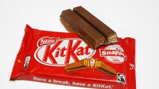 KitKat bars of chocolate, UK confection wafer bar, candy bar, edible food snack