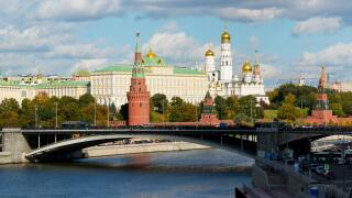 View of the Kremlin on the banks of the Moscow River, Moscow, Russia