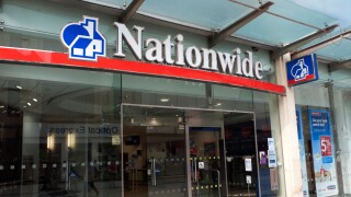 Nationwide Building Society sign and exterior front of building in Queen Street Cardiff Wales UK  KATHY DEWITT. Image shot 04/2013. Exact date unknown.