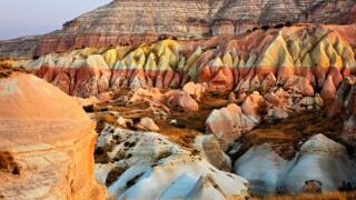 Great variety of shapes, forms and colors in the landscape of Cappadocia, Nevsehir, Turkey. Taken during a balloon flight