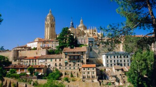 View to the Cathedral, Segovia, Castilla y Leon, Spain, Europe