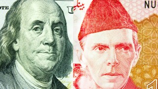 Banknotes 100 US dollars and 100 Pakistani rupees-adobe