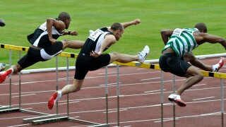 Men`s sprint hurdles race. Image shot 06/2009. Exact date unknown.