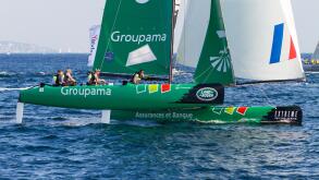 ISTANBUL, TURKEY - SEPTEMBER 13, 2014: Skipper Franck Cammas, Groupama sailing team competes in Extreme Sailing Series.