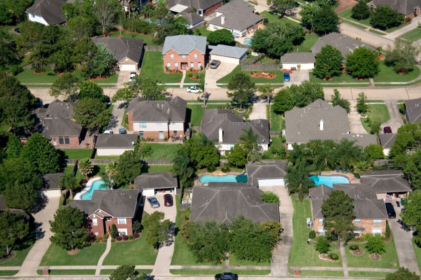 Aerial view of suburban housing near Houston Texas. Image shot 04/2008. Exact date unknown.