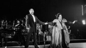 Freddie Mercury and Monserrat Caballe perform their hit song Barcelona during an outdoor concert held on the slopes of Barcelona's Montjuich park, to celebrate the arrival of the olympic flag from Seoul and the launch of Spain's four-year cultural olmpiad.