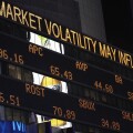 Illuminated stock market board in New York City