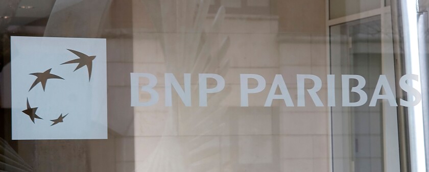 Exterior shot of BNP Paribas Bank, Harewood Avenue, London.