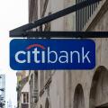 A Citibank projecting sign on the building in New York City, USA.