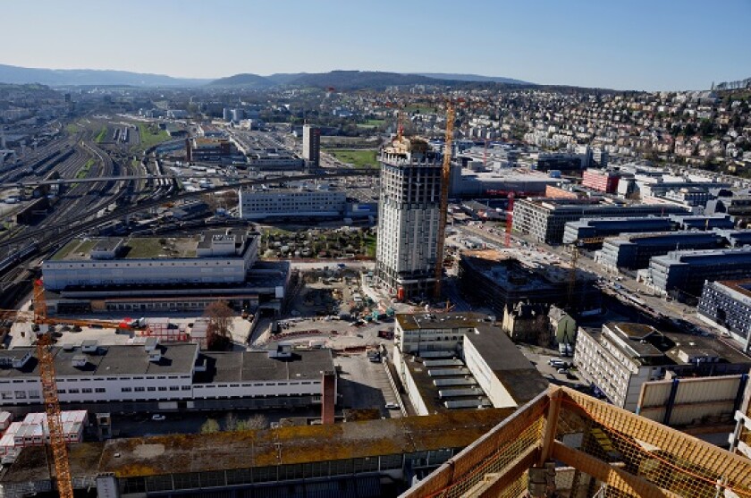 Zurich west end with Mobimo tower under construction from Adobe 24Feb20 575x375