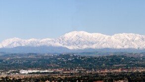 City of Tustin with rare snow capped San Bernardino mountain on the back ground.